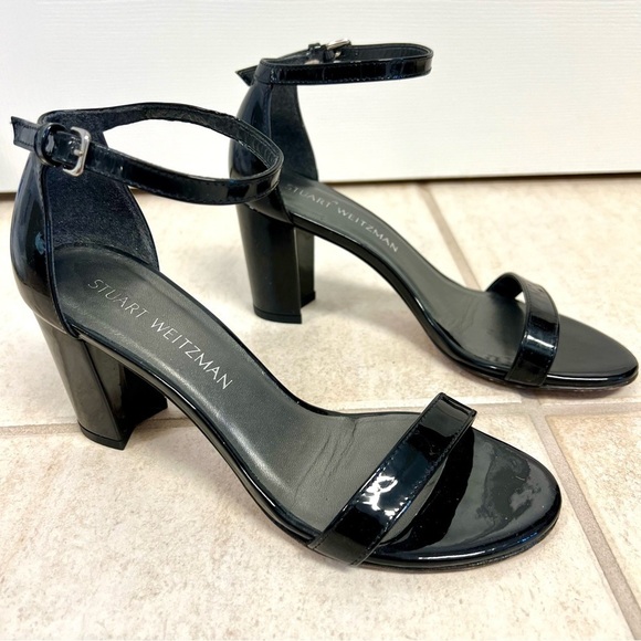 The Stuart Weitzman Women's Nearlynude Strap Sandal black block heels size 6M - Picture 2 of 11